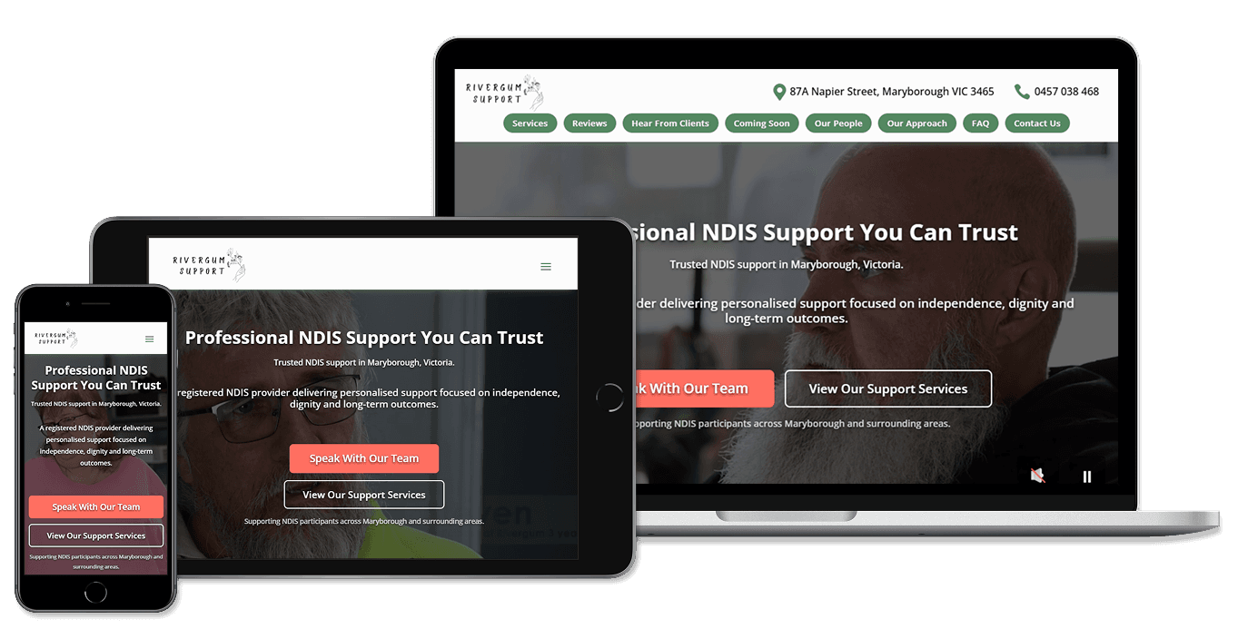 Rivergum Support website mockup — an example of Beaut Websites' work
